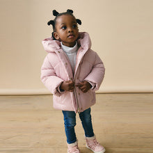 Load image into Gallery viewer, Pink Shower Resistant Faux Fur Lined Hooded Padded Coat (3mths-6yrs)