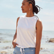 Load image into Gallery viewer, White 100% Cotton Sleeveless Drawstring Top