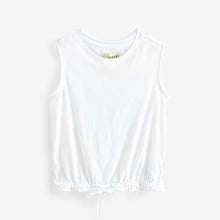 Load image into Gallery viewer, White 100% Cotton Sleeveless Drawstring Top