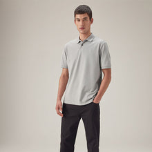 Load image into Gallery viewer, Grey Regular Fit Short Sleeve Pique Polo Shirt