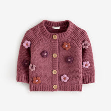 Load image into Gallery viewer, Burgundy Red 3D Flower Cardigan (3mths-5yrs)
