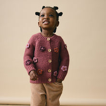 Load image into Gallery viewer, Burgundy Red 3D Flower Cardigan (3mths-5yrs)