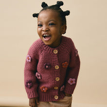 Load image into Gallery viewer, Burgundy Red 3D Flower Cardigan (3mths-5yrs)