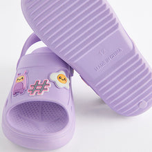 Load image into Gallery viewer, Purple Character Badge Clogs