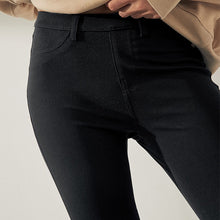 Load image into Gallery viewer, Black Cropped Denim Jersey Leggings