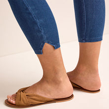 Load image into Gallery viewer, Blue Dark Wash Cropped Denim Jersey Leggings