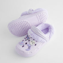 Load image into Gallery viewer, Purple Butterfly Faux Fur Lined Clog Slippers