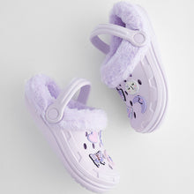 Load image into Gallery viewer, Purple Butterfly Faux Fur Lined Clog Slippers