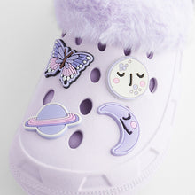 Load image into Gallery viewer, Purple Butterfly Faux Fur Lined Clog Slippers