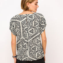Load image into Gallery viewer, Black & White Tile Gathered Short Sleeve Textured Boxy T-Shirt