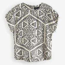 Load image into Gallery viewer, Black & White Tile Gathered Short Sleeve Textured Boxy T-Shirt