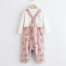 Load image into Gallery viewer, Pink Leopard Baby Jersey Dungarees & Long Sleeve 100% Cotton Bodysuit Set (0mths-18mths)