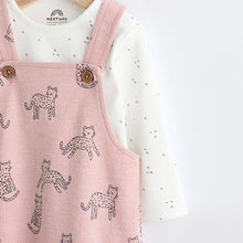 Load image into Gallery viewer, Pink Leopard Baby Jersey Dungarees & Long Sleeve 100% Cotton Bodysuit Set (0mths-18mths)