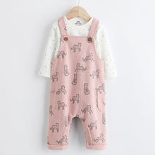 Load image into Gallery viewer, Pink Leopard Baby Jersey Dungarees & Long Sleeve 100% Cotton Bodysuit Set (0mths-18mths)