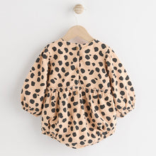 Load image into Gallery viewer, Tan Brown Leopard Print Baby Bloomer Romper with Tights Set (0mths-18mths)