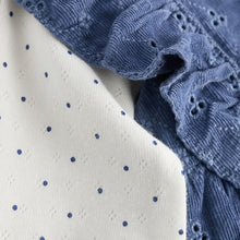 Load image into Gallery viewer, Navy Blue Broderie Baby Corduroy 100% Cotton Dungarees and Long Sleeve Bodysuit Set (0mths-18mths)