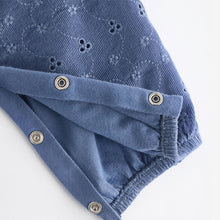 Load image into Gallery viewer, Navy Blue Broderie Baby Corduroy 100% Cotton Dungarees and Long Sleeve Bodysuit Set (0mths-18mths)