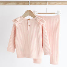 Load image into Gallery viewer, Pink Knitted Baby Jumper & Leggings Set (0mths-18mths)