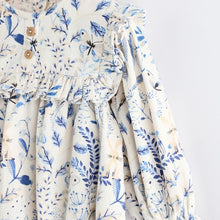 Load image into Gallery viewer, Blue Floral Baby Bloomer 100% Cotton Romper with Tights Set