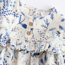 Load image into Gallery viewer, Blue Floral Baby Bloomer 100% Cotton Romper with Tights Set