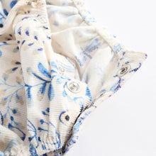 Load image into Gallery viewer, Blue Floral Baby Bloomer 100% Cotton Romper with Tights Set