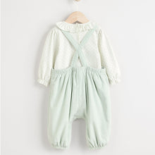 Load image into Gallery viewer, Sage Green Character Baby Corduroy 100% Cotton Dungarees and Long Sleeve Bodysuit Set (0mths-18mths)