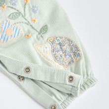Load image into Gallery viewer, Sage Green Character Baby Corduroy 100% Cotton Dungarees and Long Sleeve Bodysuit Set (0mths-18mths)