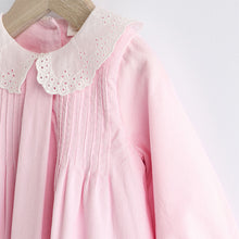 Load image into Gallery viewer, Pink Baby Collared Woven Dress With Tights (0mths-18mths)