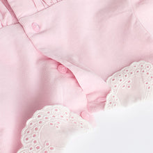 Load image into Gallery viewer, Pink Baby Collared Woven Dress With Tights (0mths-18mths)