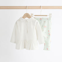 Load image into Gallery viewer, Ecru/Teal Green Bunny Baby Long Sleeve Top And Leggings Set