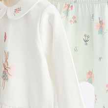 Load image into Gallery viewer, Ecru/Teal Green Bunny Baby Long Sleeve Top And Leggings Set
