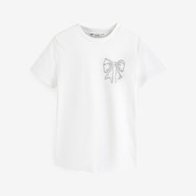 Load image into Gallery viewer, White 100% Cotton Bow Embellished T-Shirt