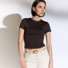 Load image into Gallery viewer, Chocolate Brown Soft Touch Slinky Crew Neck Short Sleeve T-Shirt