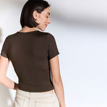 Load image into Gallery viewer, Chocolate Brown Soft Touch Slinky Crew Neck Short Sleeve T-Shirt