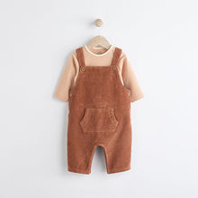 Load image into Gallery viewer, Rust Brown Cord 100% Cotton Baby Dungarees and Bodysuit Set (0mths-18mths)