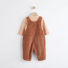 Load image into Gallery viewer, Rust Brown Cord 100% Cotton Baby Dungarees and Bodysuit Set (0mths-18mths)