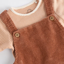 Load image into Gallery viewer, Rust Brown Cord 100% Cotton Baby Dungarees and Bodysuit Set (0mths-18mths)