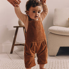 Load image into Gallery viewer, Rust Brown Cord 100% Cotton Baby Dungarees and Bodysuit Set (0mths-18mths)
