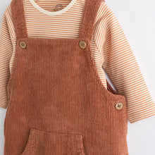 Load image into Gallery viewer, Rust Brown Cord 100% Cotton Baby Dungarees and Bodysuit Set (0mths-18mths)