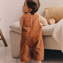 Load image into Gallery viewer, Rust Brown Cord 100% Cotton Baby Dungarees and Bodysuit Set (0mths-18mths)
