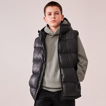 Load image into Gallery viewer, Black Hooded Padded Gilet (3-12yrs)