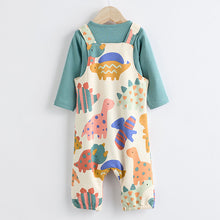 Load image into Gallery viewer, Multi Dino Jersey Baby Dungarees And Bodysuit Set (0mths-18mths)