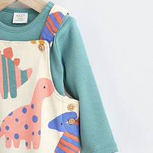 Load image into Gallery viewer, Multi Dino Jersey Baby Dungarees And Bodysuit Set (0mths-18mths)