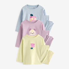 Load image into Gallery viewer, Purple/Yellow/Blue Character 100% Cotton Legging Pyjamas 3 Pack (9mths-8yrs)