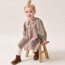 Load image into Gallery viewer, Blue/Ginger Check 100% Cotton Collar Dress (3mths-8yrs)