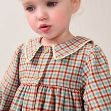 Load image into Gallery viewer, Blue/Ginger Check 100% Cotton Collar Dress (3mths-8yrs)