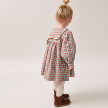 Load image into Gallery viewer, Blue/Ginger Check 100% Cotton Collar Dress (3mths-8yrs)