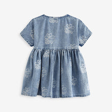 Load image into Gallery viewer, Blue Flower Denim Relaxed 100% Cotton Dress (3mths-6yrs)