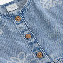 Load image into Gallery viewer, Blue Flower Denim Relaxed 100% Cotton Dress (3mths-6yrs)