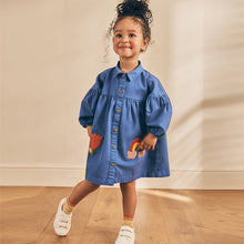Load image into Gallery viewer, Cobalt Blue Character 100% Cotton Shirt Dress (3mths-6yrs)